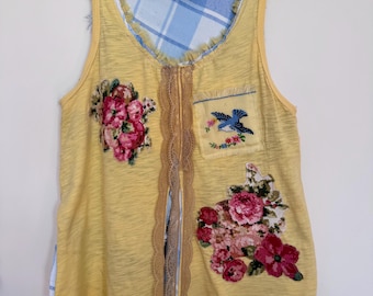 womens yellow boho shabby chic sleeveless top
