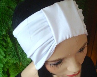 womens headband white or black swim headband wide black lycra headband turband