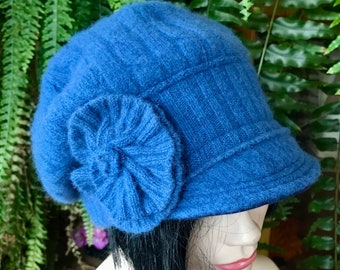 womens hats blue newsboy winter cashmere wool hat chemo hats soft hat cosy hat peak cap