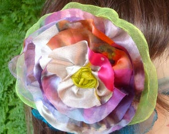 Hecho a mano flor de la tela impresión floral de la danza de vientre pura seda flor Clip venda peine Extra grande rosa hecha a mano