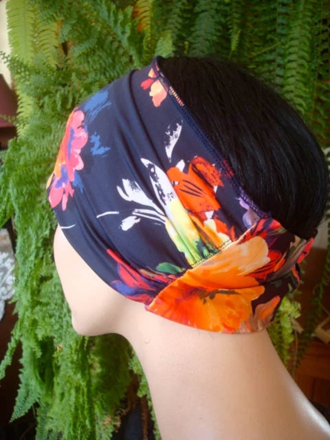Womens swim headband navy orange swim headband wide lycra Etsy