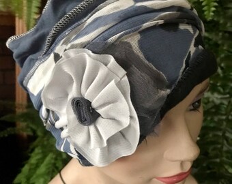 Womens soft hat womens chemo hat chemotherapy alopecia hat blue grey soft hat