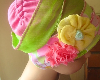 girls sewn Floral hat with flowers girls chemo hat girls soft hat girls chemotherapy girls alopecia