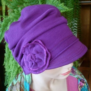 womens hat womens peak cap chemo headwear chemo soft hat merino newsboy womens wool hat chemo gift purple hat winter hat
