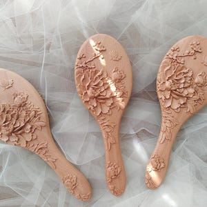 Handgefertigte Buchenholz Haarbürste Bambusborsten & Luftkissen Blumen Design Baum Pfingstrose Ganzholz Oval Kopfhaut Massage Kamm - Alle Haartypen