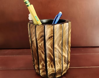 Handcrafted Mango Wood Pen Holder Unique Design Office Decor Desk Organizer Home Decoration Desk Accessory Pencil Holder Shiny Brown Color A