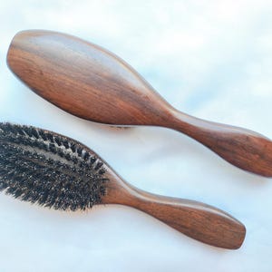 Solid Leadwood Boar Bristle Brush Hand-Trimmed Boar Bristle for Hair Beard Pet Grooming Medium to Firm Stiffness Smooth Handcrafted Handle