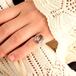 Elegant Art Deco Amethyst Ring min. 800 Silver Rectangular Cut Vintage Antique Ring – RG 54 / 17,2mm