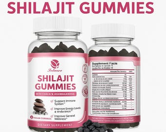 Authentic Himalayan Shilajit Gummies with Chaga & Ashwagandha – Vegan Energy and Wellness Supplement – 60 Count Strawberry flavour