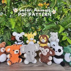 Pacote de padrões de crochê de animais safari 10 em 1, padrão de pelúcia amigurumi, animais safari, padrão amigurumi iniciante, padrão infantil de crochê