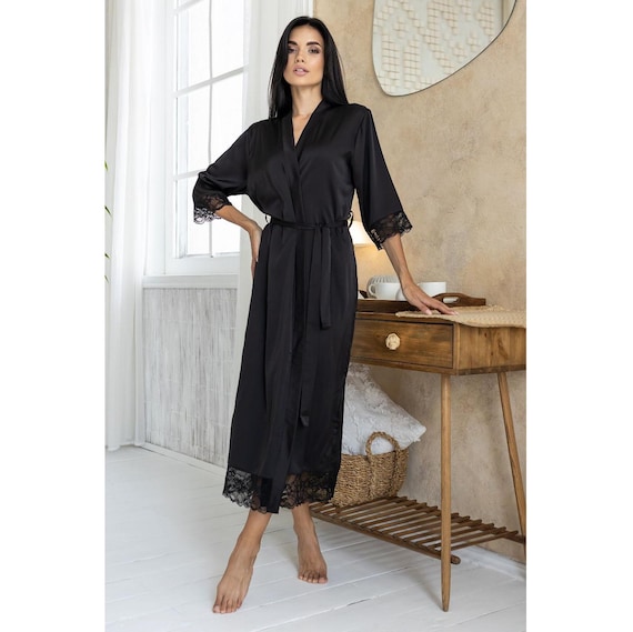 Silk Vestaglia Di Seta Lunga Elegante Vestaglia Lunga In Seta Nera