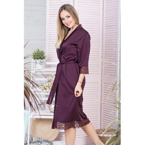 Luxury Red Silk Robe for Women with Lace Trim – Elegant Boho Summer Kimono | Beautiful Silk Bath Robe, Soft Satin Feel, Gift for Her