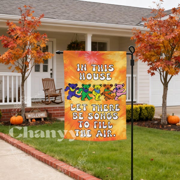 Welcome Garden Flag, Grateful Dead Dancing Bears Flag, Retro Cartoon Yard Sign, Durable Weatherproof Outdoor Home Sign, Gift For Deadheads