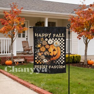Resist Fascism Halloween Garden Flag,Happy Fall Yard Sign,Progressive Outdoor Decor,Fall Seasonal Banner,Front Porch Decor,Vintage Pumpkin