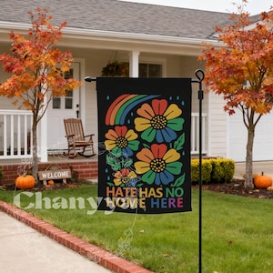 Hate Has No Home Here Garden Flag,LGBTQ+ Pride Floral Yard Banner,Inclusive Outdoor Decor,Rainbow Porch Sign,Love Wins Equality Yard Art