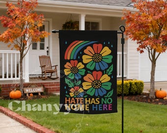Hate Has No Home Here Garden Flag,LGBTQ+ Pride Floral Yard Banner,Inclusive Outdoor Decor,Rainbow Porch Sign,Love Wins Equality Yard Art