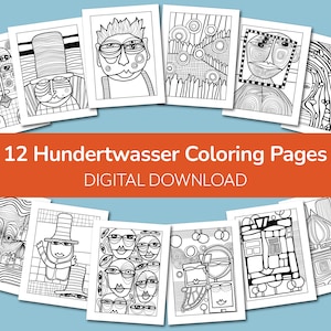 12 Hundertwasser-Inspired Coloring Pages – Instant Download – All Ages – Printable PDF – Hand-Drawn Line Art Studies of Austrian Art