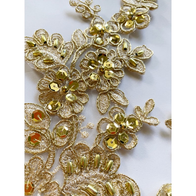 Gold Metallic Beaded Applique Beaded Applique Lace Pair for Etsy