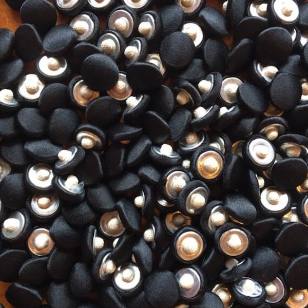 Bridal Buttons satin covered by the Dozen color black covered buttons. Black satin covered button black buttons.