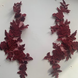 Wine 3D Applique with venise Applique lace pair for lyrical dance ballroom costumes bridal headbands sashes.