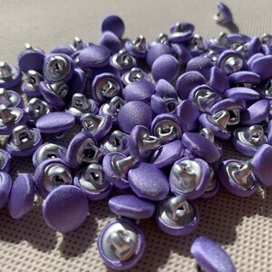 Bridal Buttons satin covered by the Dozen color violet Purple covered buttons. Violet Purple satin covered button with metal backing