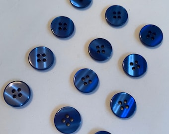 Small blue royal buttons 14 mm 1/2 inch sewing buttons, 12 sew through buttons royal blue buttons plastic buttons