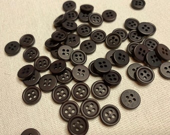Small buttons dark brown buttons 11mm 3/8inch sewing buttons, 12 vintage, sew through buttons brown buttons plastic buttons