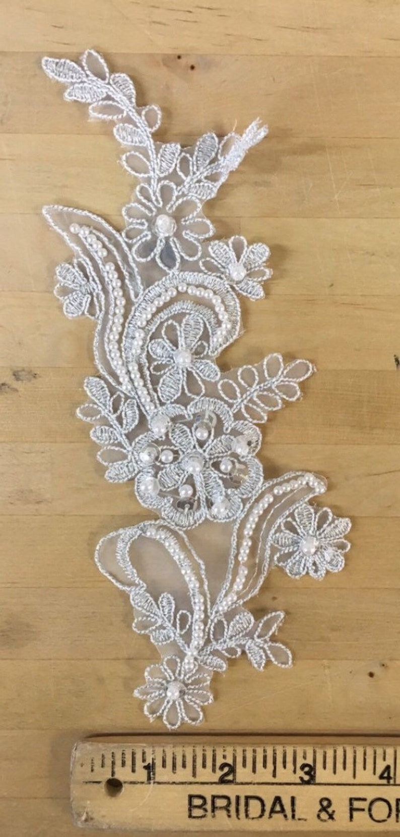 Silver White Beaded Applique Beaded Applique Lace Pair for Etsy