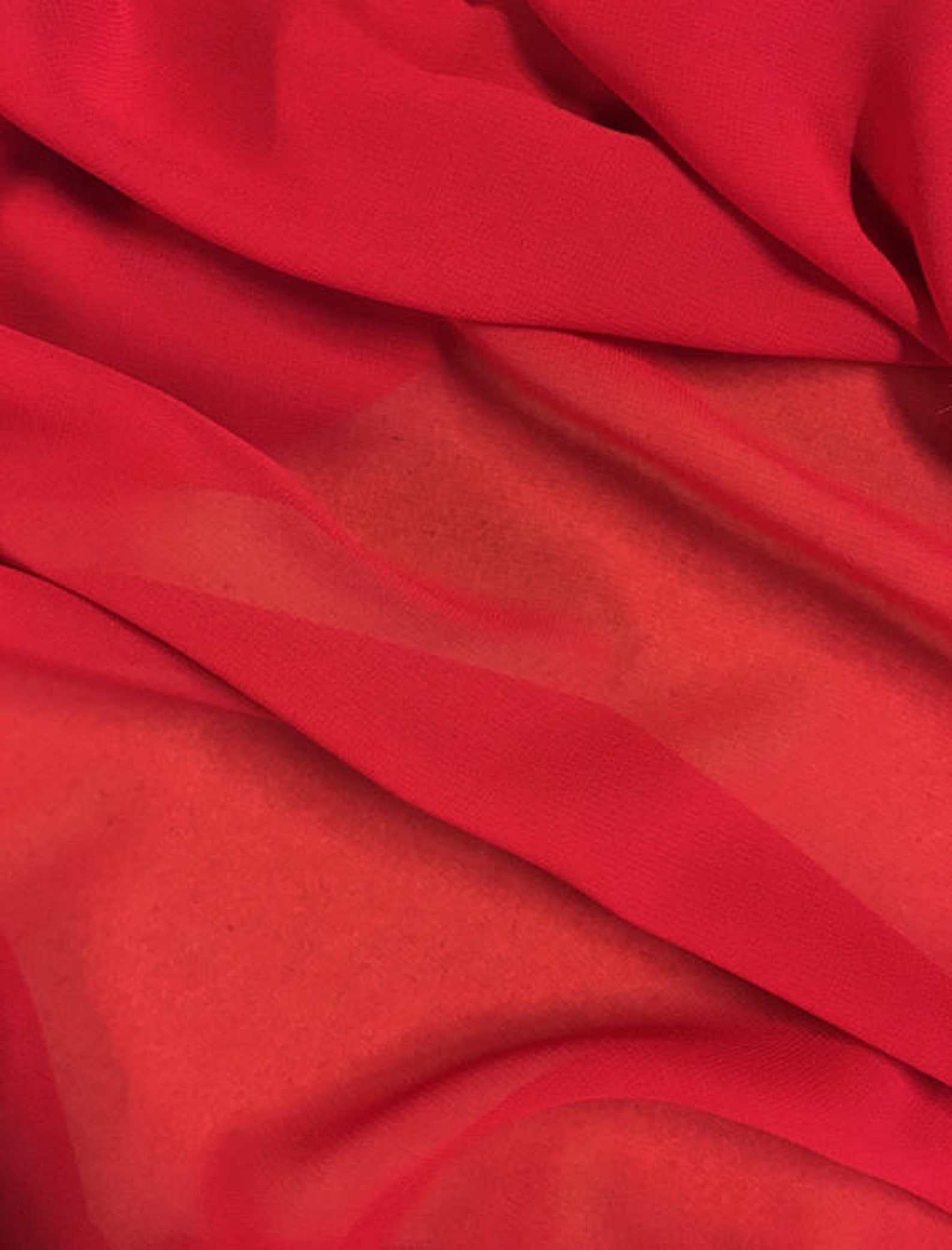 Red Translucent Fabric Red Hi Multi Chiffon Fabric, Lightweight Sheer Dress Fabric, 60