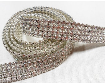Clear Rhinestone trims 3/4" 4 Row Crystal Trims bridal rhinestone trim silver rhinestone trim prom 4 row crystal trim