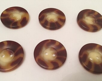 Medium marbled brown and tan plastic sewing buttons 7/8" 23mm vintage sewing button