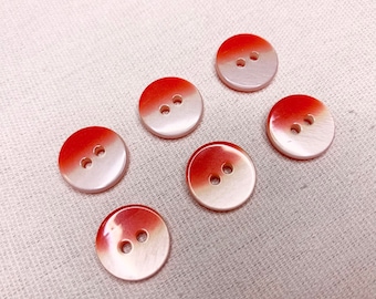Small red and white split sewing buttons with iridescent finish 16mm 5/8 inch sewing buttons 6 buttons, plastic buttons.