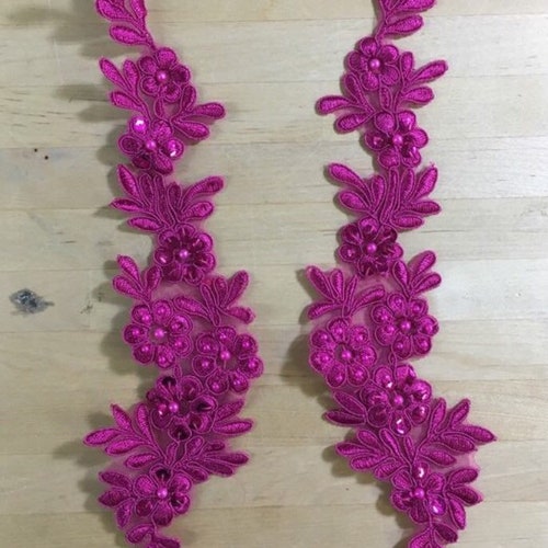 Fuchsia Beaded Applique Beaded Applique Lace Pair for Lyrical Etsy