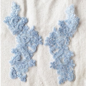 Light blue beaded Applique, beaded Applique lace pair for lyrical dance ballroom costumes bridal headbands sashes on with sequin and pearl