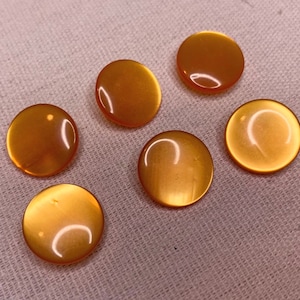 Medium orange buttons with glistening sheen design 5/8” sewing buttons, 6 vintage, plastic buttons shank back