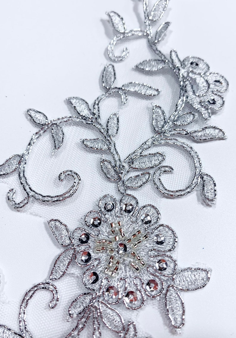 Metallic Silver Beaded Applique Beaded Applique Lace Pair for Etsy