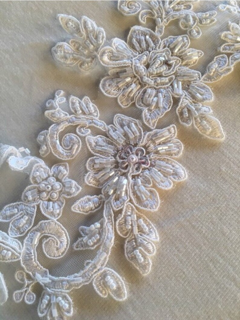 Ivory Beaded Appliques on netting Applique Pair in ivory Etsy