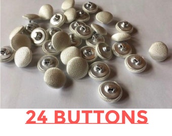 24 Ivory crepe back satin Covered Buttons, Vest Buttons,  Satin Covered Tuxedo Buttons, Vest Button 5/8" , 17mm, with Sturdy Metal Shank