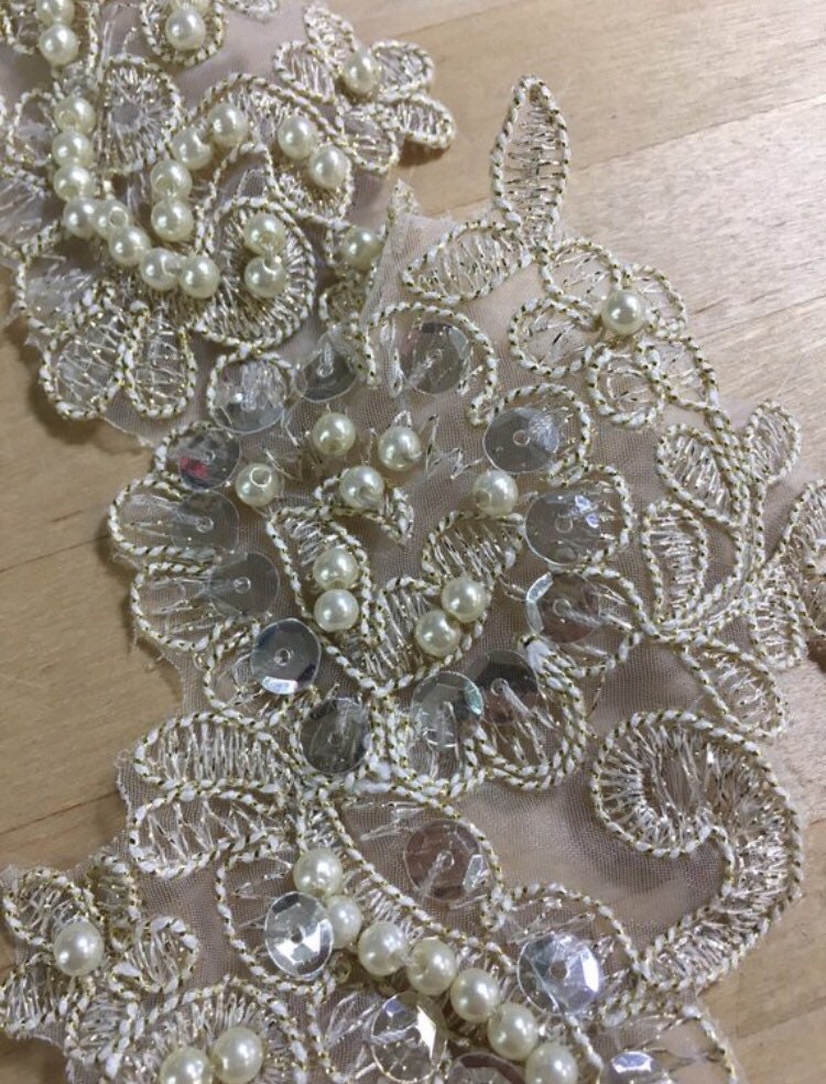 Gold beaded Applique beaded Applique lace pair for lyrical | Etsy