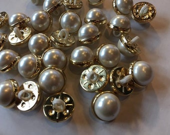 Small pearl buttons with gold trim accent plastic sewing buttons 1/2" 13mm with pearl center shank vintage sewing button 12 buttons