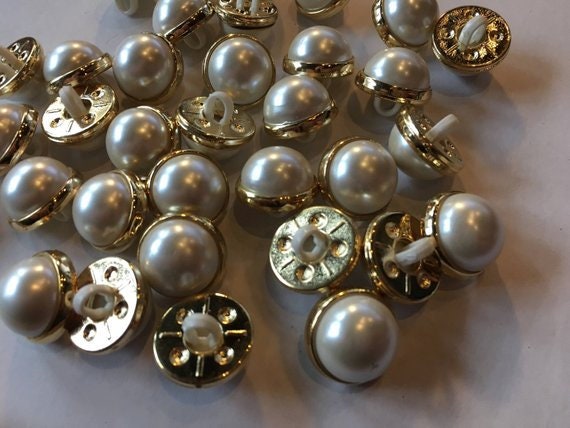 Small Pearl Buttons With Gold Trim Accent Plastic Sewing Buttons 1/2 13mm  With Pearl Center Shank Vintage Sewing Button 12 Buttons 