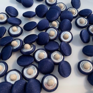Bridal Buttons satin covered by the Dozen color navy blue covered buttons. Navy blue satin covered button blue covered buttons.