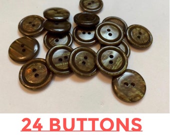 24 Small Brown faux wood mother of pearl finish buttons 18 mm 3/4 inch sewing buttons, 24 vintage, plastic buttons 2 hole buttons