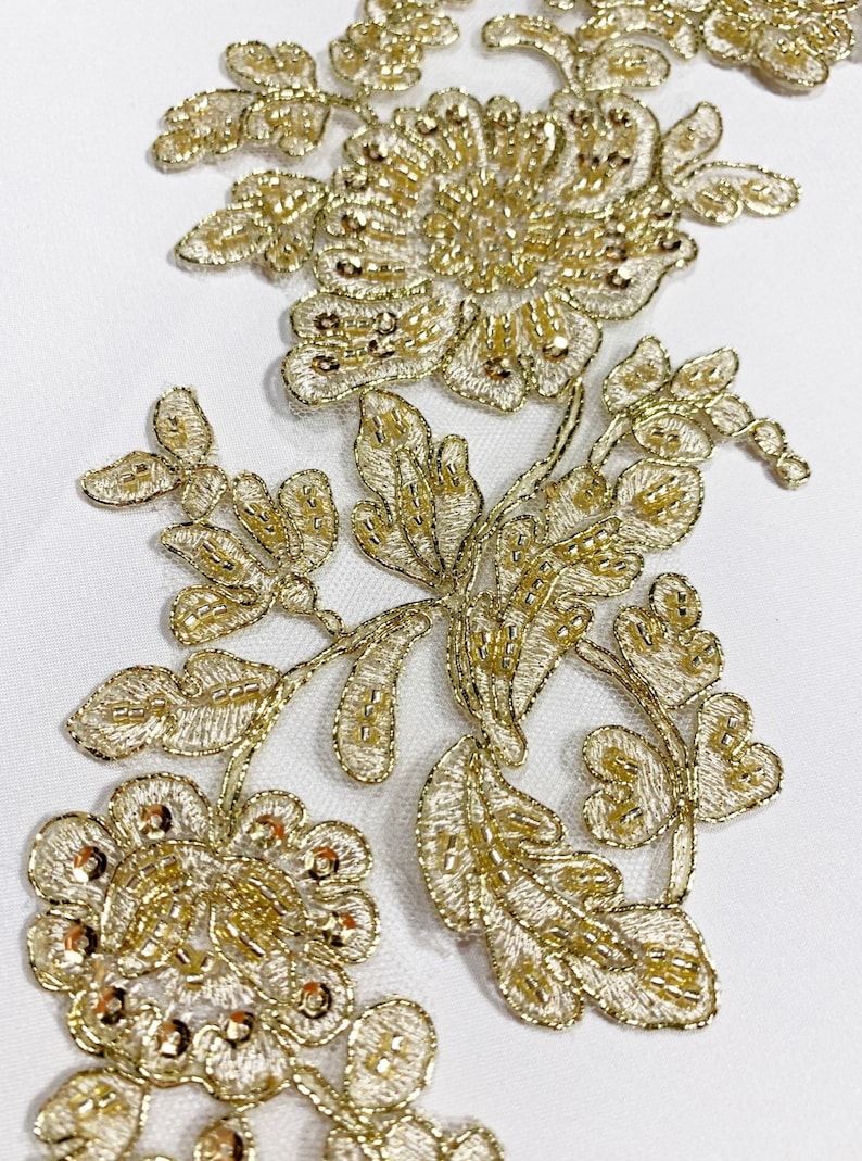 Gold Metallic Beaded Applique Beaded Applique Lace Pair for Etsy
