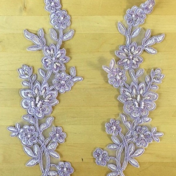 Lilac beaded Applique, beaded Applique lace pair for lyrical dance ballroom costumes bridal headbands sashes on with sequin and pearl