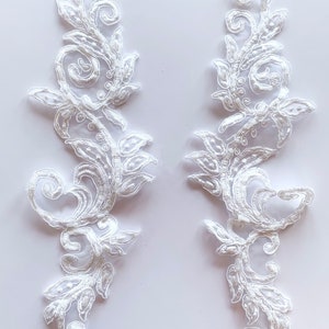 White beaded Applique, beaded Applique lace pair for lyrical dance ballroom costumes bridal headbands sashes on with sequin and pearl