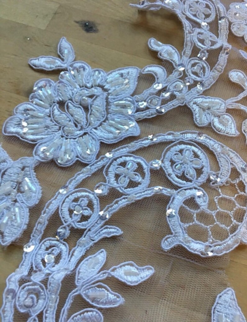 Large White Beaded Appliques on Netting Long Beaded Applique Etsy