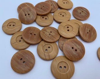 Small Brown faux wood buttons 7/8 inch sewing buttons, 6 vintage, plastic buttons 2 hole buttons