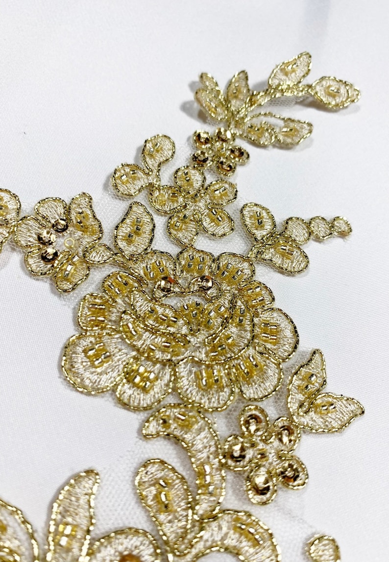 Gold Metallic Beaded Applique Beaded Applique Lace Pair for Etsy