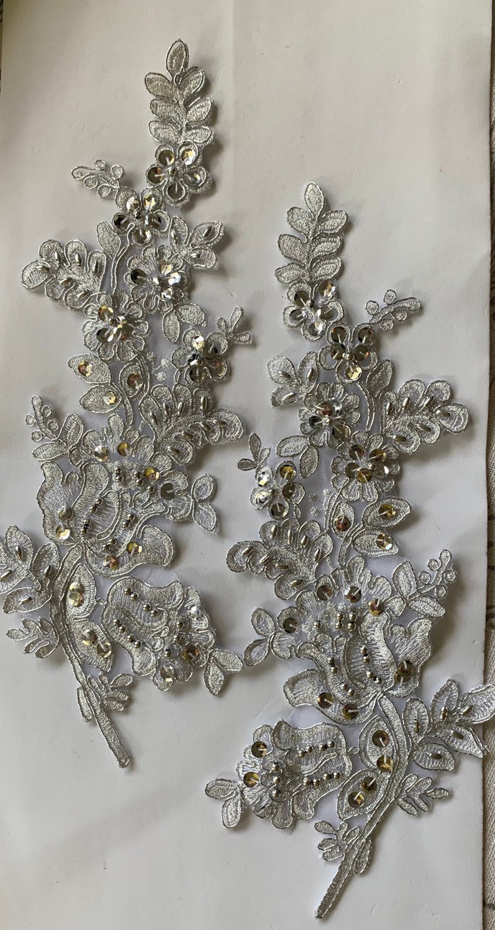 Silver beaded Applique with silver metallic cording beaded Etsy